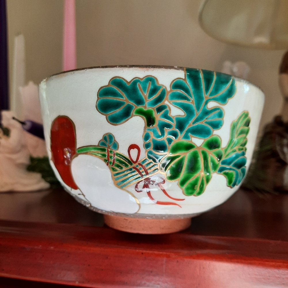 Handmade Vintage Matcha Tea Bowl With Radishes